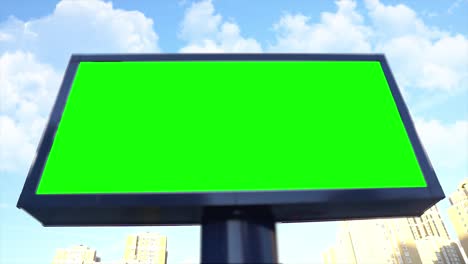 green screen billboard on urban, city life. blank advertisement panel, banner for marketing. chroma key empty sign.