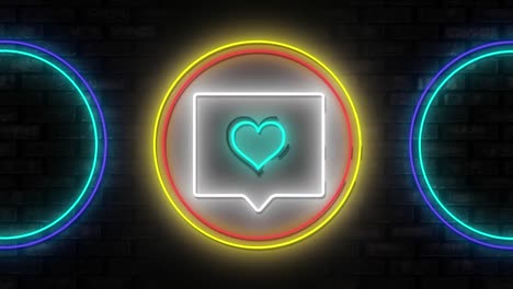 animation of flickering blue neon digital heart icon in a glowing circle