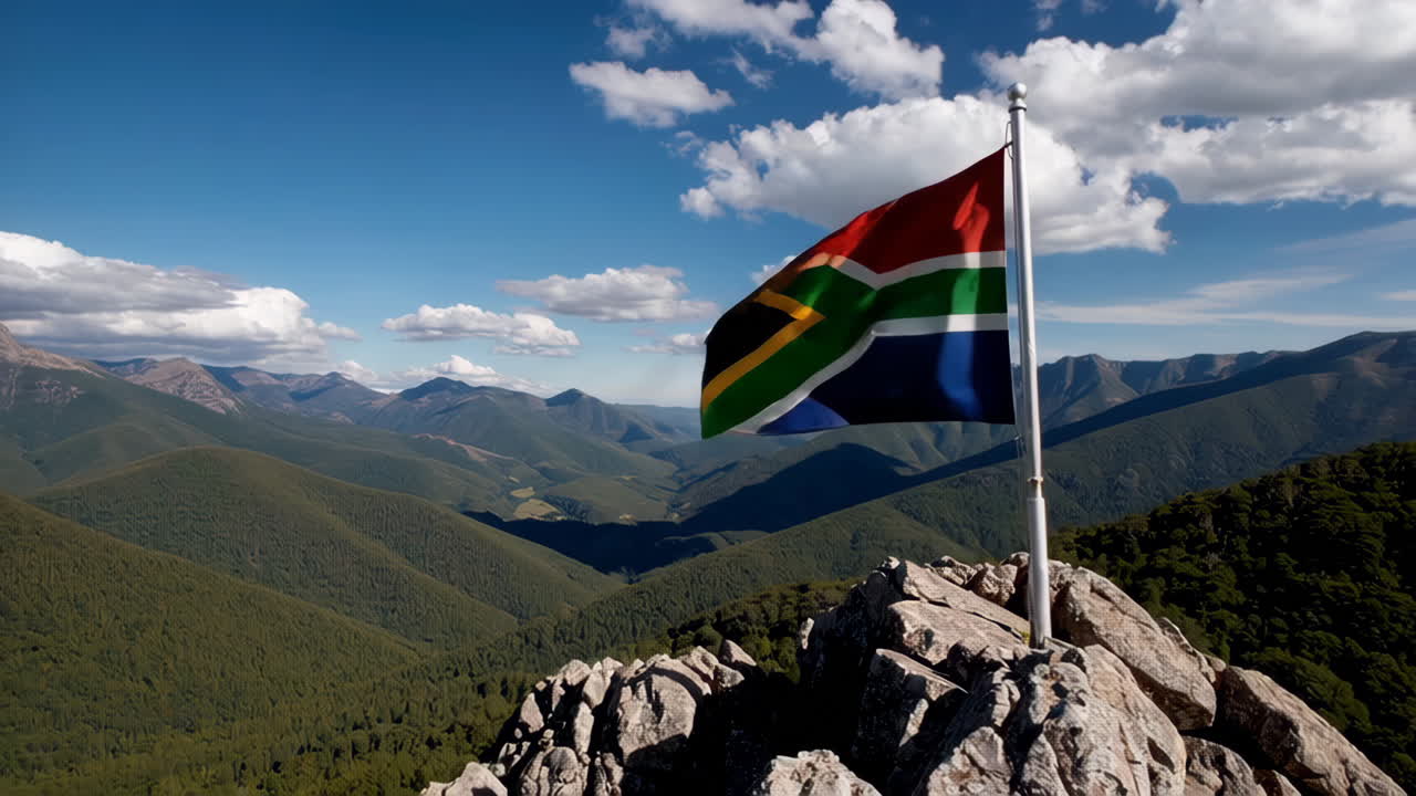 South African Flag on Mountain Peak