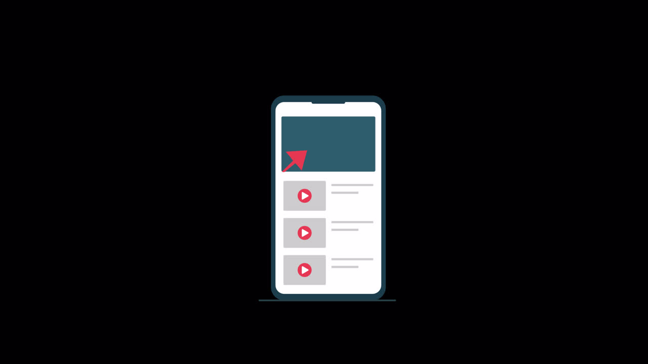 Animeret smartphone, der viser videoafspiller med opadgående væksttendens