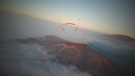 enfoque digital de un vehículo aéreo de combate no tripulado durante el vuelo de ataque sobre un mar de nubes