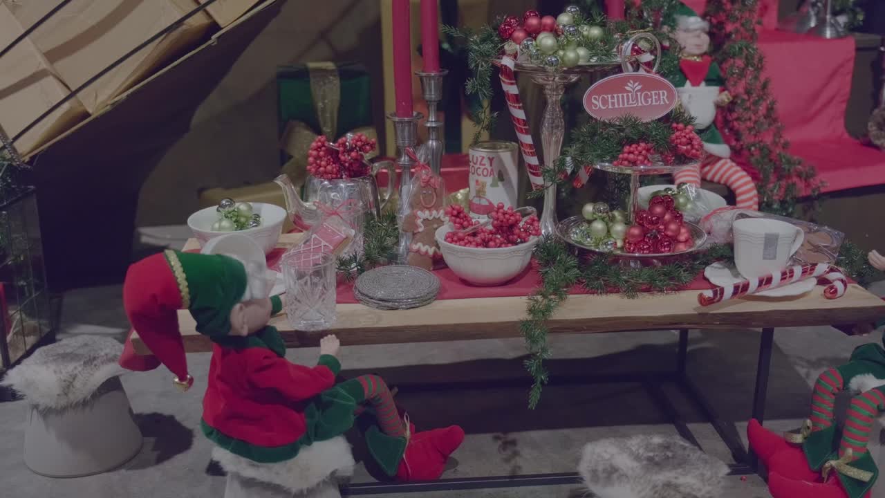 Close up of Christmas table with decoration and candles in Schilliger in Gland Switzerland