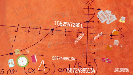 Animation of mathematical equations and graphs with numbers on orange background