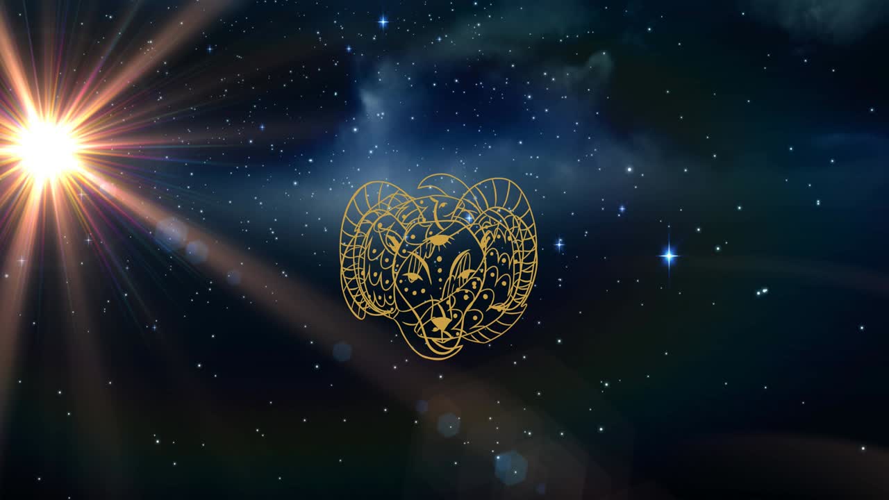 animación del símbolo del signo de la estrella de capricornio sobre las estrellas brillantes