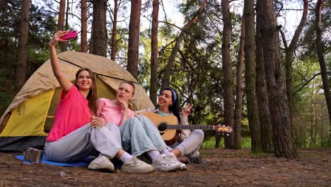 friends camping and making memories in the woods