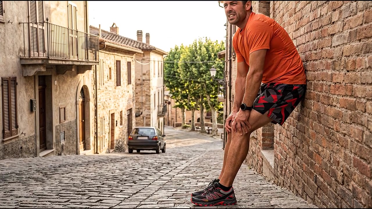 Atleta estirando los músculos de las piernas al aire libre antes de una actividad de ejercicio y entrenamiento físico