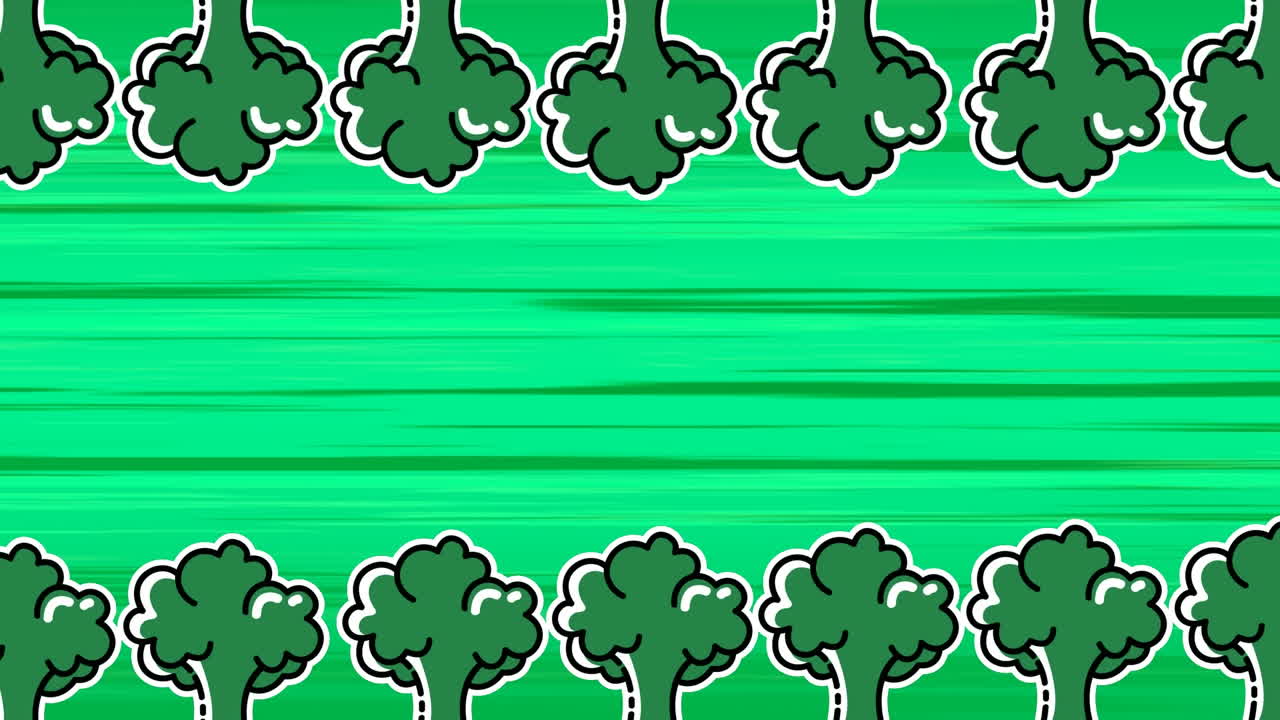 Animazione di broccoli che si muovono su sfondo verde