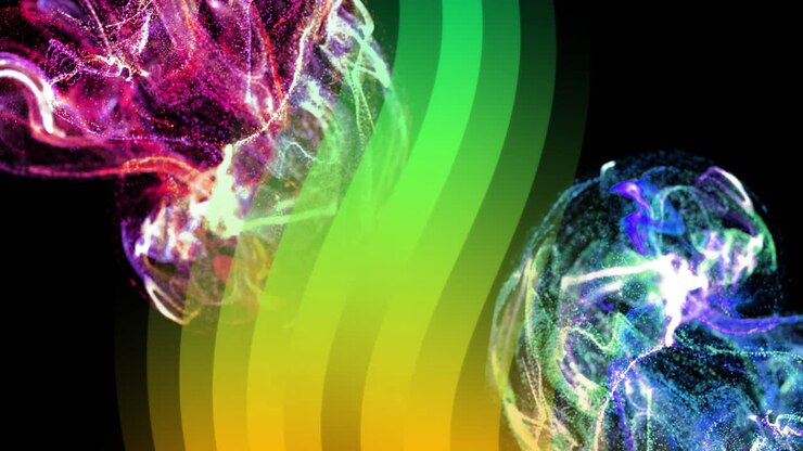 Colorful abstract brain animations over green and yellow gradient background