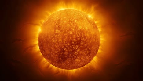 a vibrant, fiery sun captured in a close-up, high-angle shot, showcasing intense solar flares