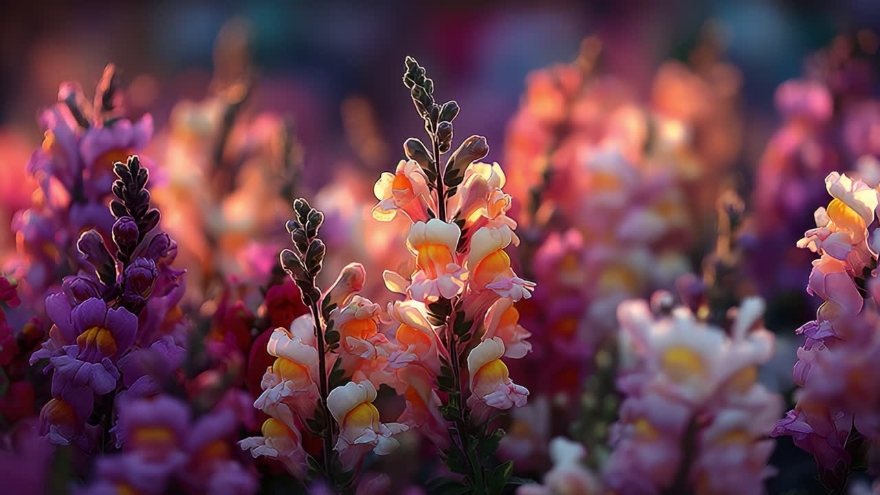 Uno spettacolo vibrante di bocche di leone colorate in piena fioritura, che mostra le loro strutture uniche di petali e tonalità ricche, perfetto sia per gli appassionati della natura che per gli amanti del giardinaggio