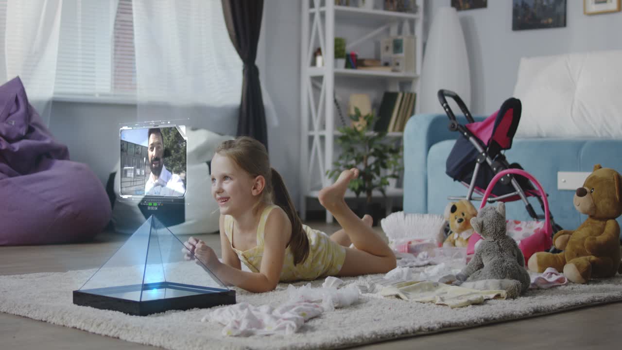 Child interacting with a holographic video call