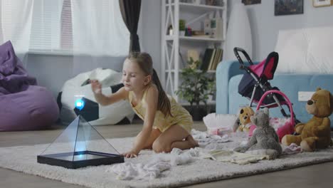 child interacting with a holographic video call