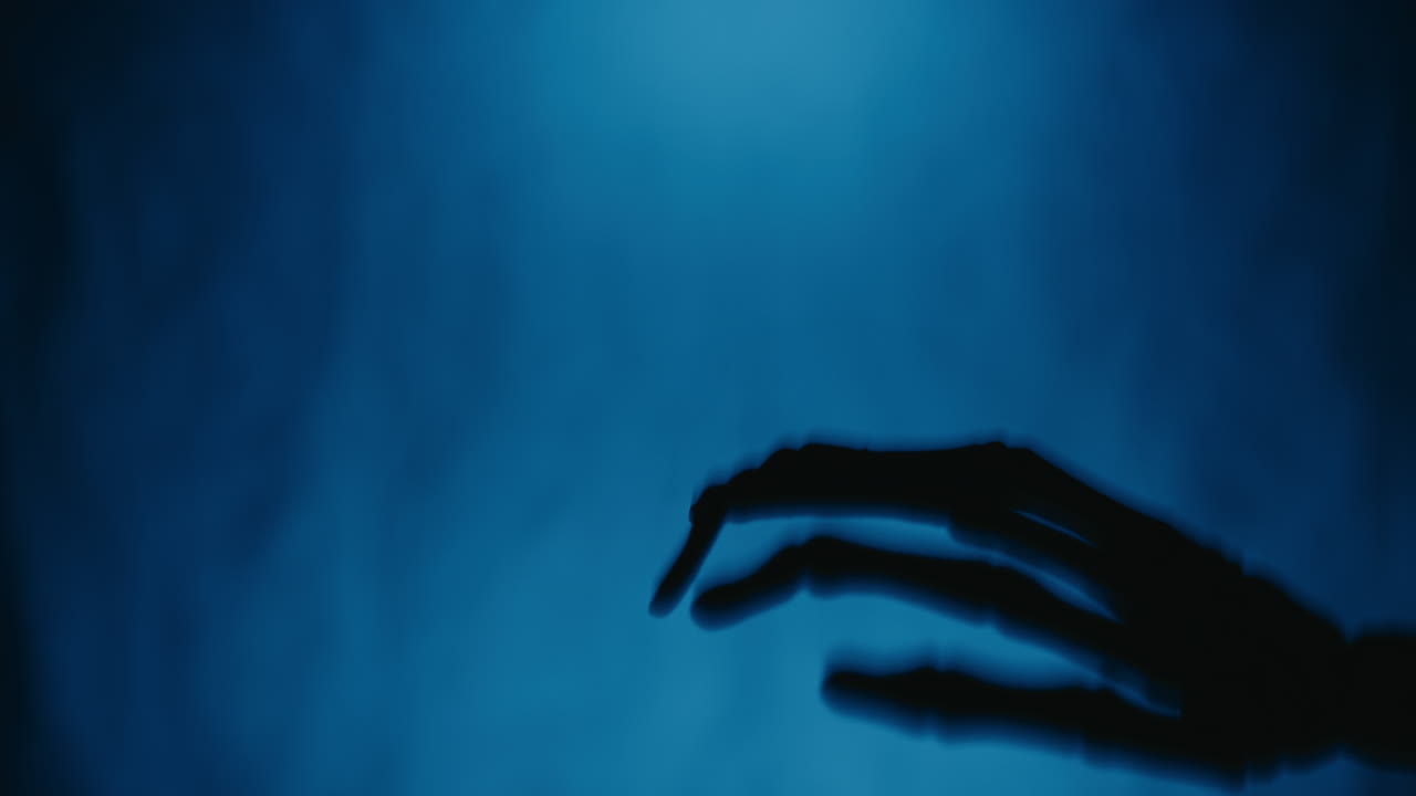 Shaking Hand Silhouette Halloween Skeleton Blue Background