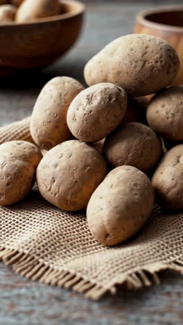 fresh potatoes on burlap