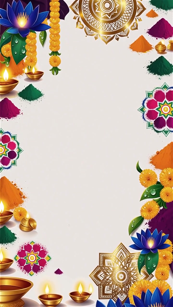 Sfondo Diwali con Diyas luminosi, Rangoli e fiori di loto