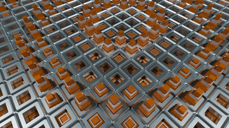 Abstract Geometric Pattern of Interlocking Squares and Cubes