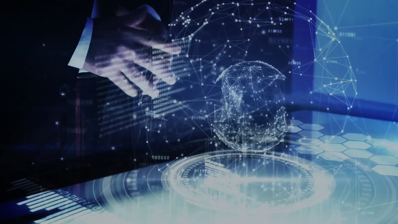 Animation of data processing and globe over caucasian businessman