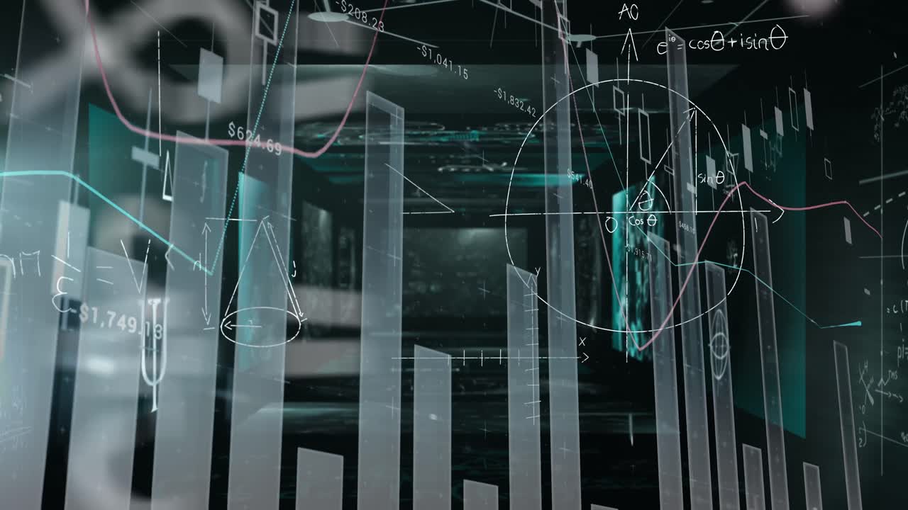 Animation of data processing over black background