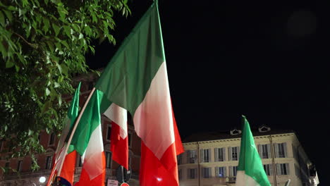 italian flags waving on the street for celebrations euro 2020 football winning
