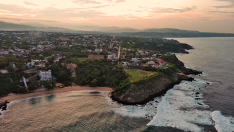 puerto escondido mystical ocean shore aerial drone fly above ocean cliff punta