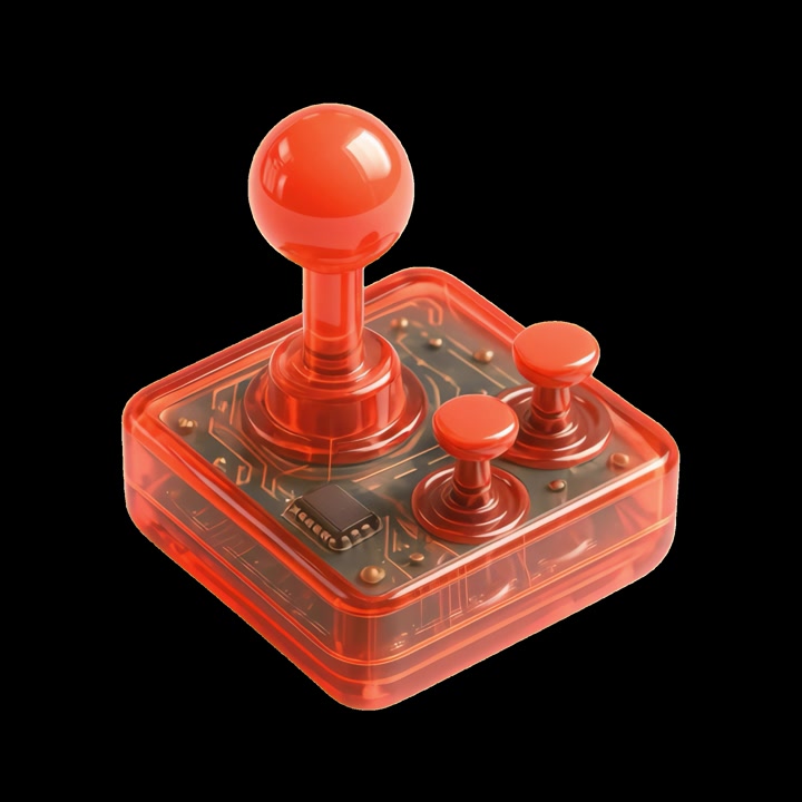 Animated Red Transparent Retro Joystick Pressing Buttons