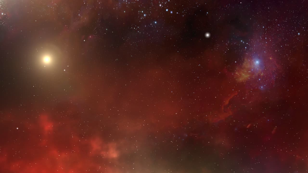 우주적  ⁇ 은 성운 우주로 날아갑니다.