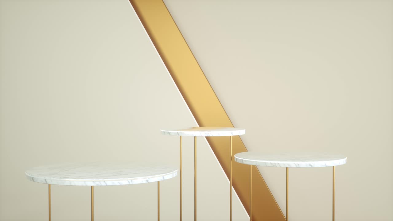 3D video looped. Abstract and modern background with white marble, gold and animation light