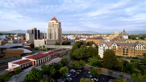 aerial fast push into roanoke virginia skyline