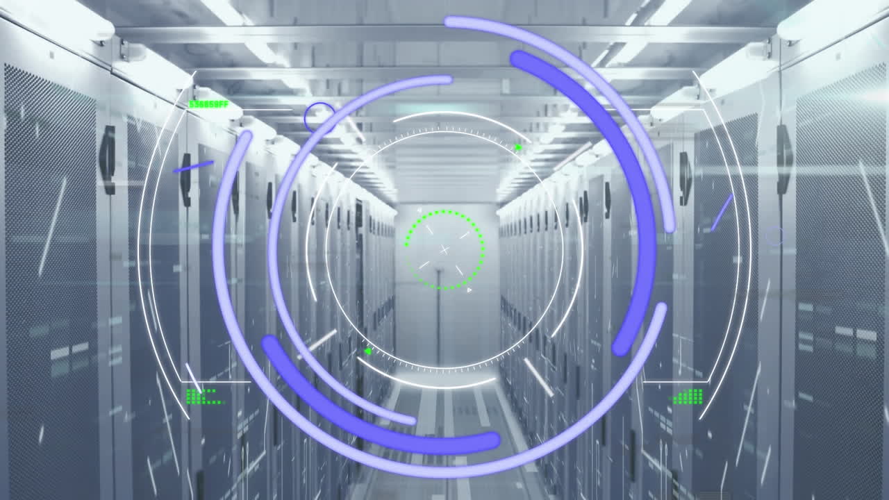 animación del escaneo del alcance y el procesamiento de datos a través de servidores informáticos