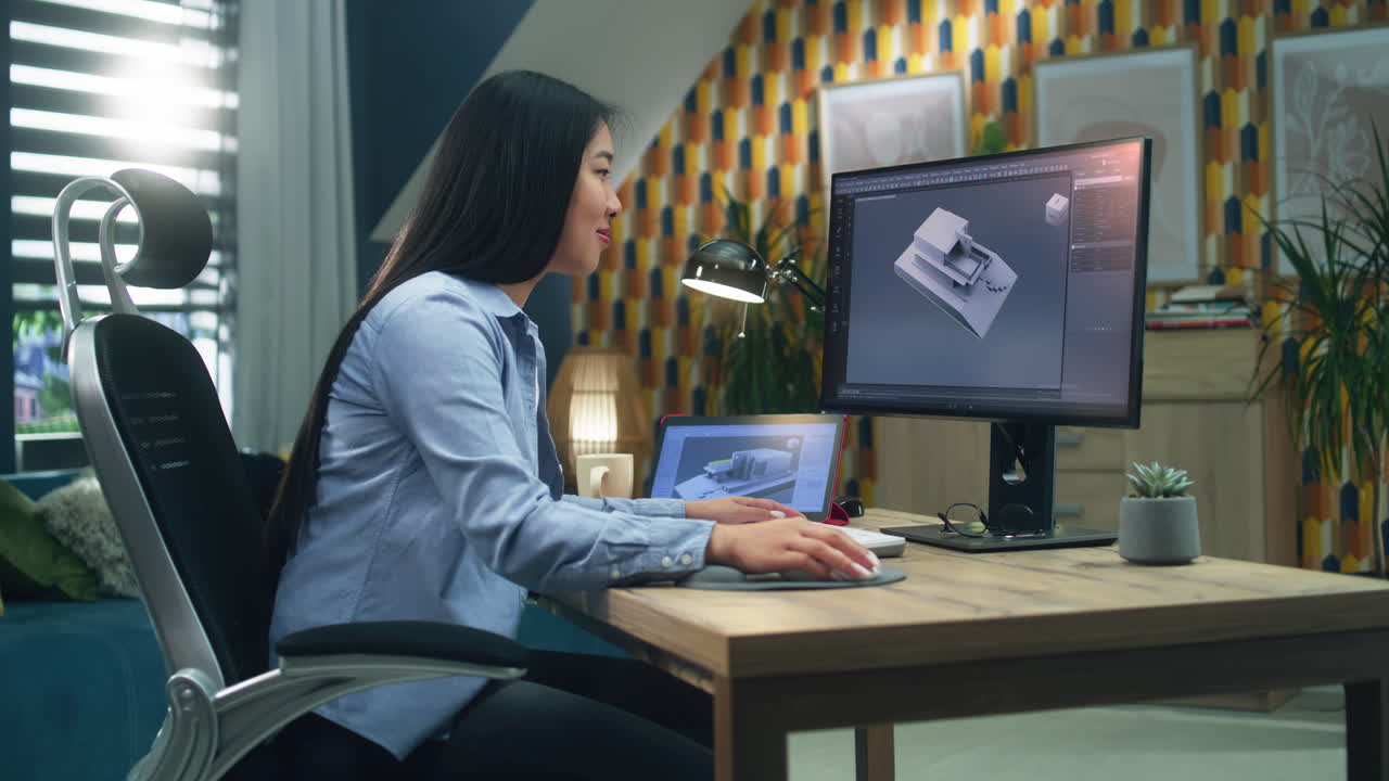 Asian Woman Creating 3D Model of House