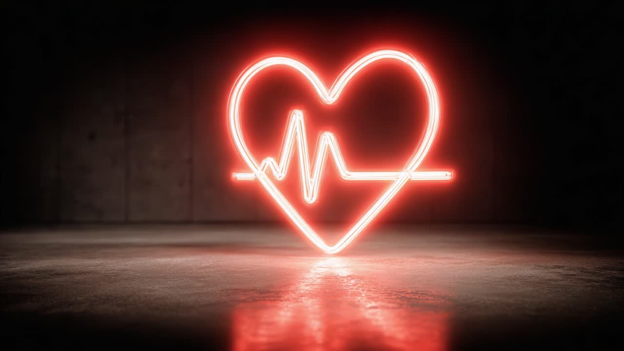 Illuminated Heartbeat: Neon Heart Design Symbolizing Life and Energy with a Modern Aesthetic Appeal, Perfect for Medical, Wellness, or Romantic Themes