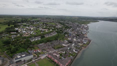youghal seaside resort town in county cork, ireland rising drone aerial view