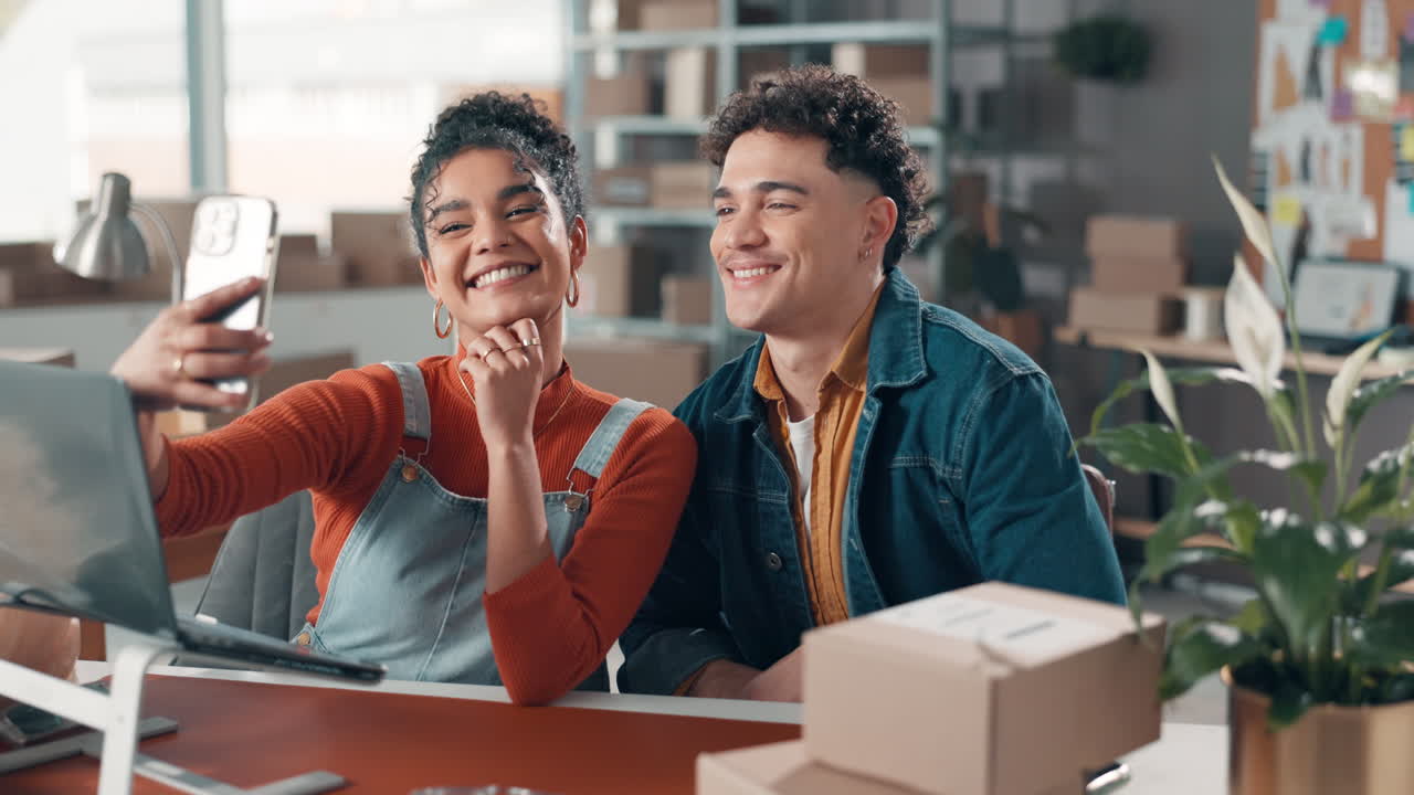 Friends taking a selfie in an office