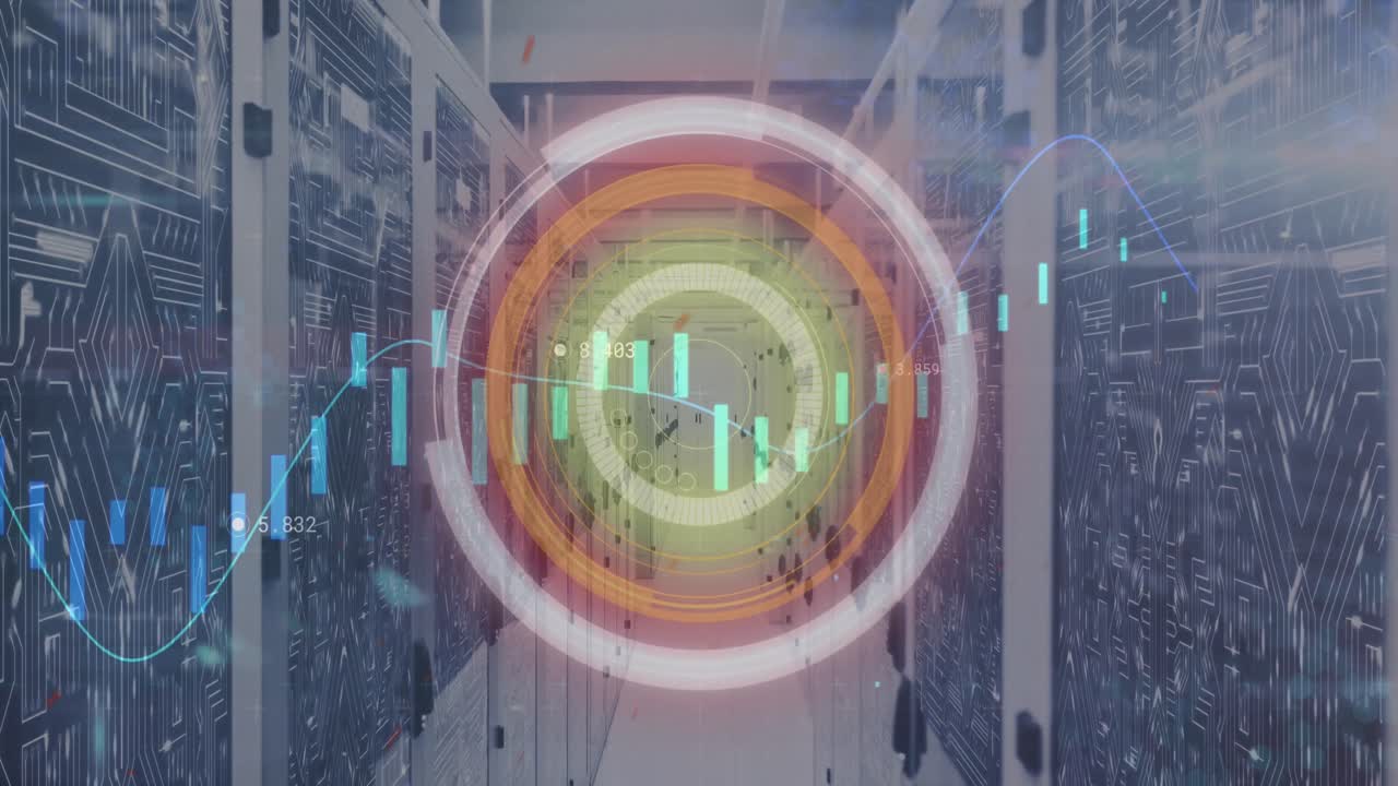 Animazione di scansione e di elaborazione dati su server di computer