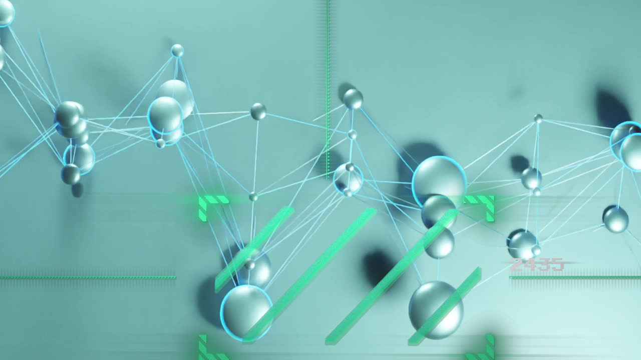 서로 연결된 구와 선의 네트워크, 디지털 데이터 처리 애니메이션