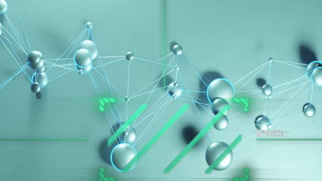 red de esferas y líneas interconectadas, animación de procesamiento de datos digitales