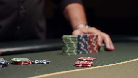 intense poker scene captured: players strategizing and stacking chips during a high-stakes game, showcasing skill and tension in a captivating environment