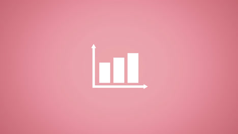 Animation-of-simple-white-bar-graph-icon-with-arrow-axis,-on-pink-background