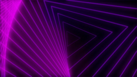 loopable abstract digital neon geometric shapes background. 4k futuristic sparkling animation pattern that moves forward with purple colors on dark. technology and cyber concept with copy space.
