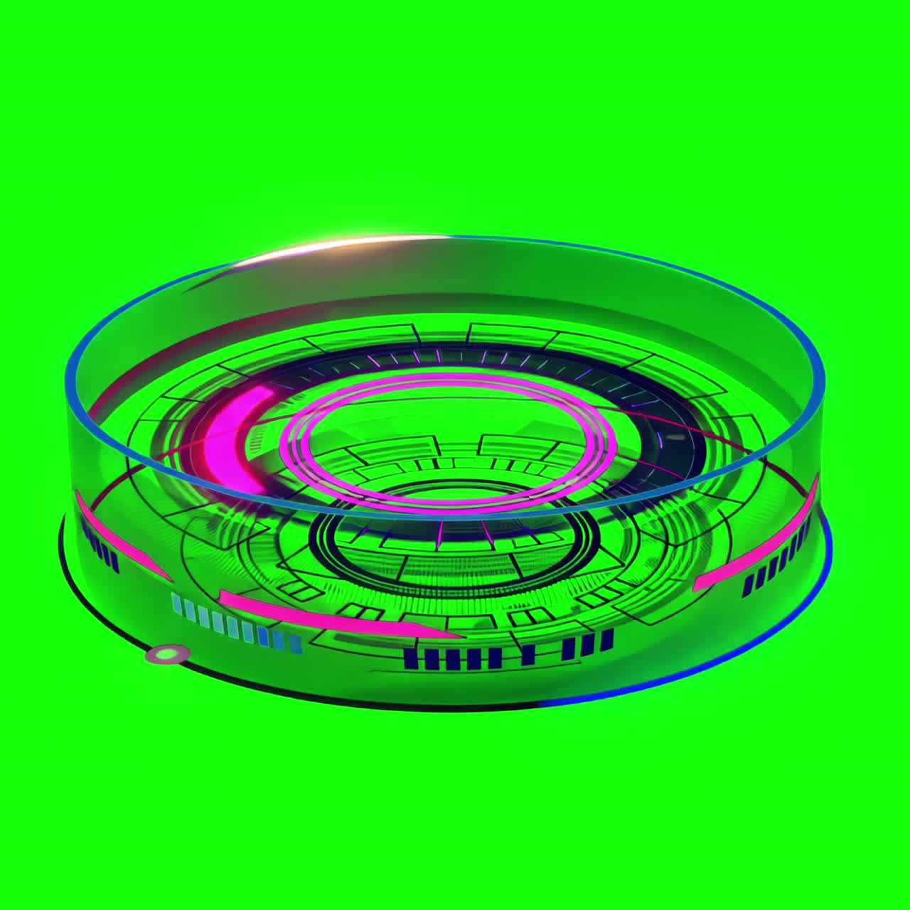Neon pink spherical disc animation, transparent 4K video, green screen