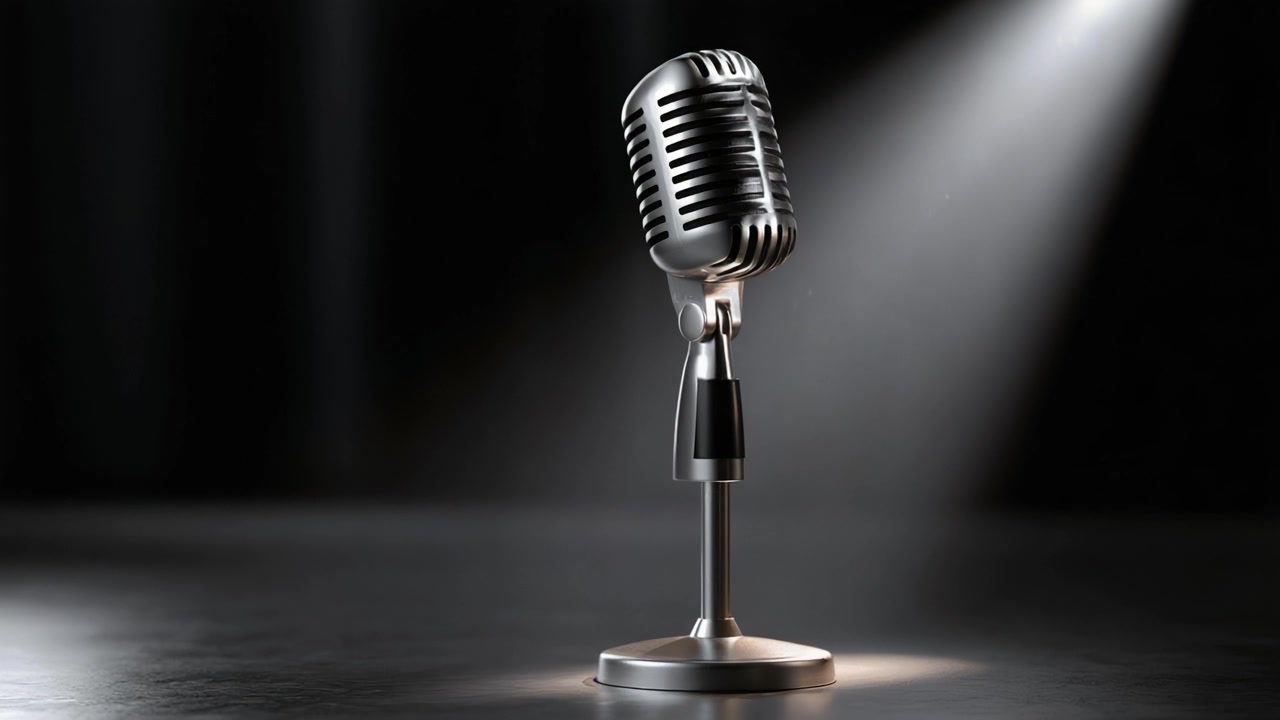 A Classic Microphone Under Spotlight: Capturing the Essence of Vocal Performance and Artistic Expression in a Stylish Environment
