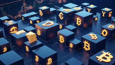 abstract depiction of cryptocurrency and digital finance with bitcoin symbols