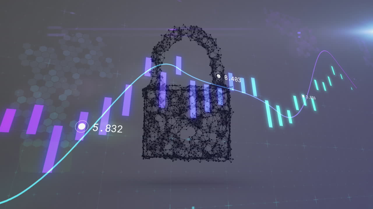animación del bloqueo de seguridad en línea sobre el procesamiento de datos financieros