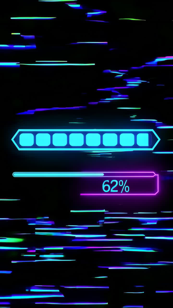 Futuristic Digital Loading Bar with Neon Glitch Effect and Fast Data Streams