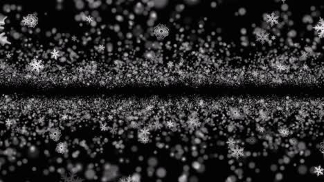 stylized snowflakes flowing floating particle animation on black background