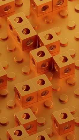 orange cubes with holes rotate and move. vertical looped video