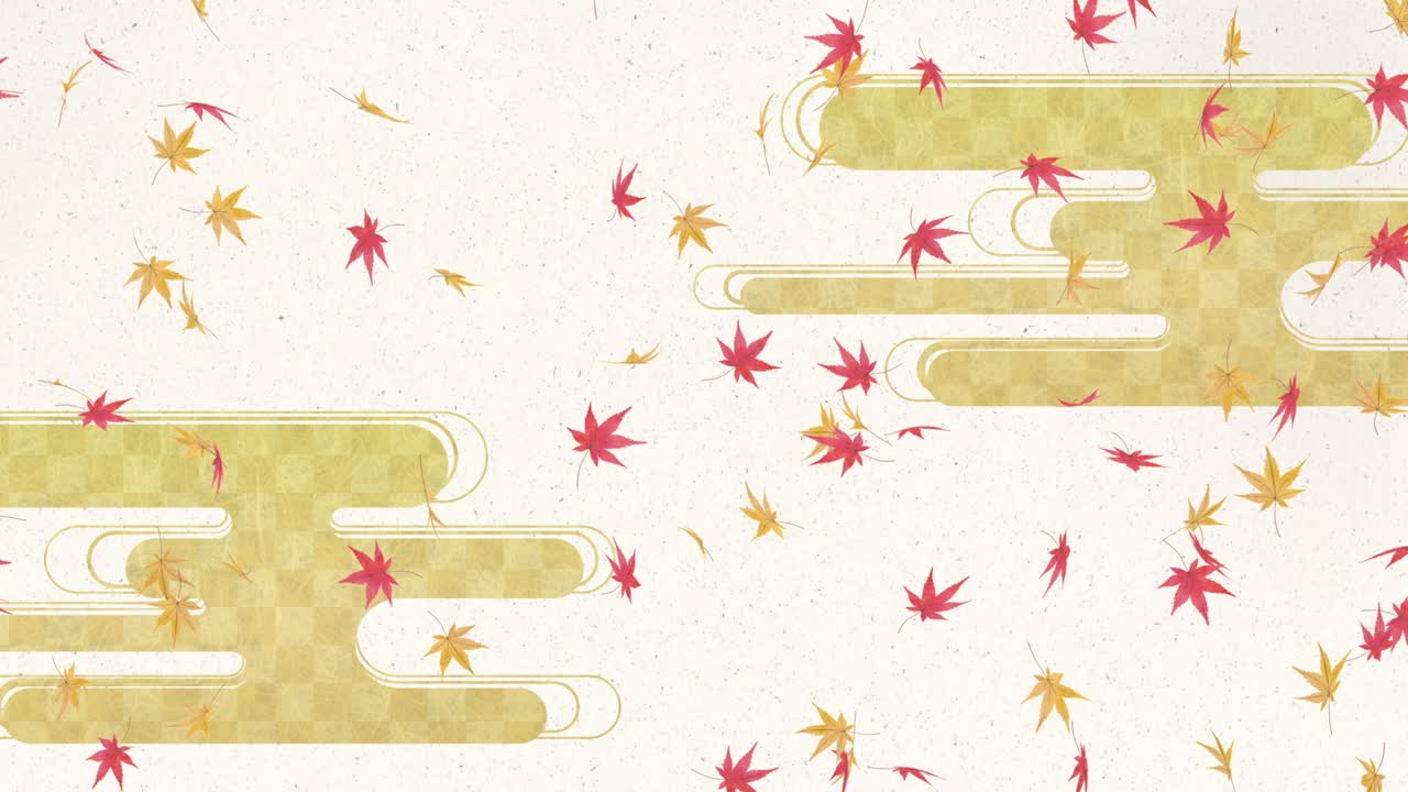 일본 패턴 구름과 함께 춤추는 메이플 잎의 애니메이션, 가을 이미지