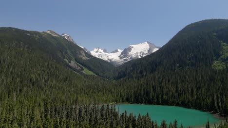 Revelación-Aérea-De-Un-Lago-De-Montaña-Turquesa-En-El-Desierto-Prístino-De-Bc