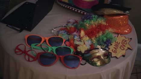 party accessories and props on table - close up