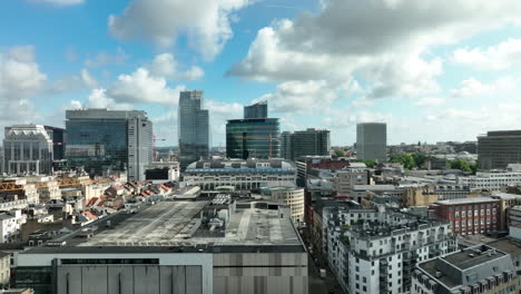 drone backward shot of brussels city in belgium